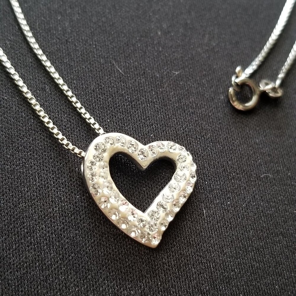 .925 Sterling Silver Pave Heart Necklace